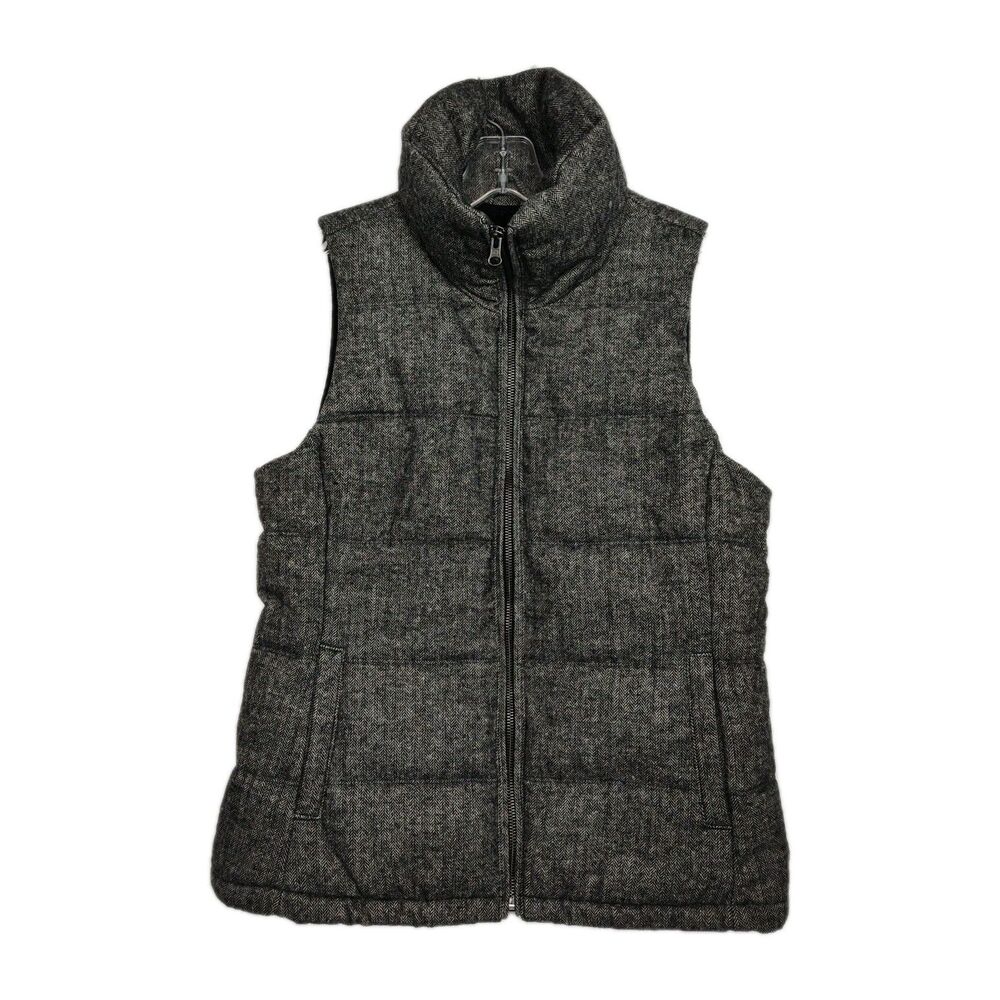 Old Navy Full-Zip Vest Women's Size S Gray Herringbone Filled Pockets Thick